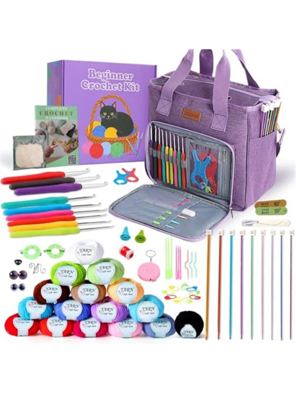 Crochet Kit For Beginners Yarn Set Hooks Storage Bag Complete Knitting Supplies